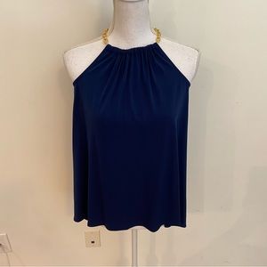 MICHAEL Michael Kors Women’s Top Sleeveless Navy Gold Chain Halter Neck Size XS